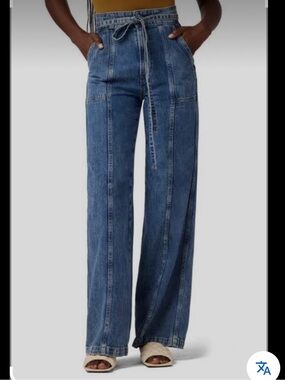 Hudson Jeans Tie-Waist High-Rise Wide-Leg Trouser Jeans